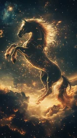 Equine figure rendered amid luminous interstellar clouds.