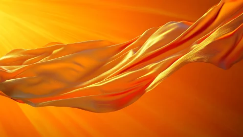 Golden fabric rides sunlit currents in a radiant orange sky