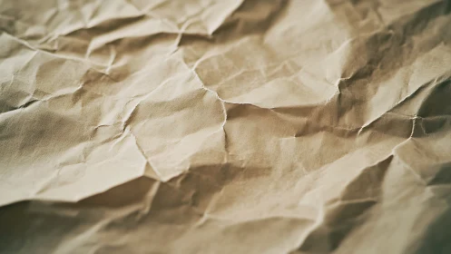 Soft light glides across crumpled kraft paper texture surface
