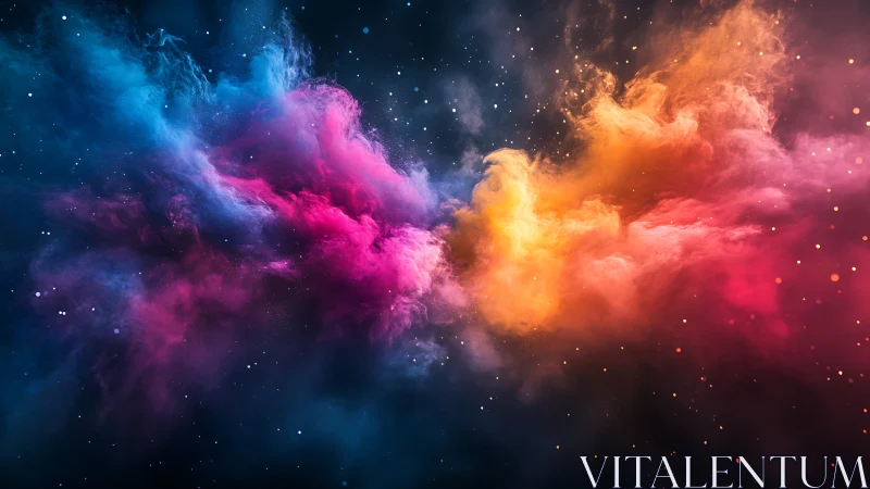 Colorful nebula clouds collide in a luminous cosmic night