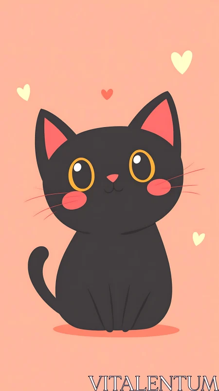 Charming Black Kitten Radiates Pure Joy Surrounded by Floating Hearts