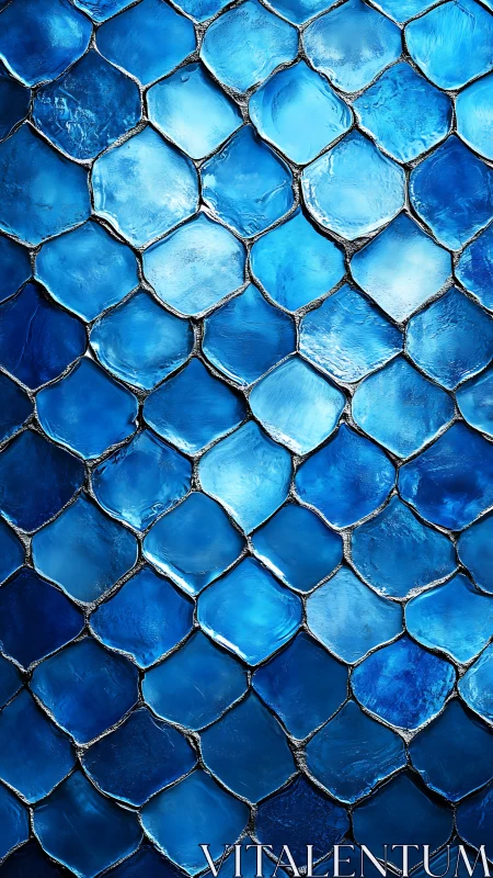 Glistening blue glass scales shimmer with ocean calm.