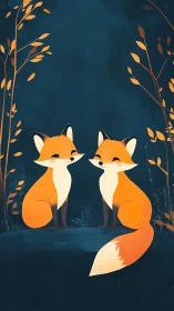 Quiet fox friends sharing a moonlit forest moment.