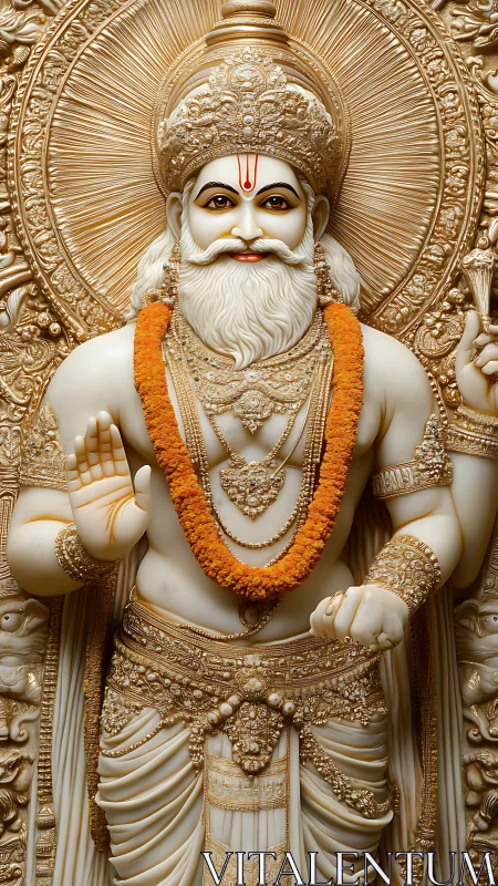 Divine marble deity sculpture with ornate golden relief halo.