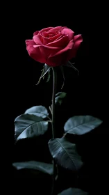 Deep Crimson Rose Against Black Background.