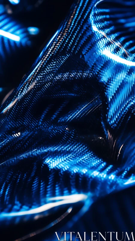Close-up of blue reflective carbon fiber texture surface.