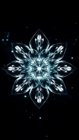 Luminous iceflower mandala glowing in a quiet night sky.