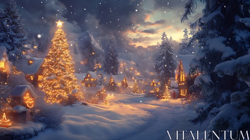 Starlit Christmas village wrapped in glowing winter hush.
