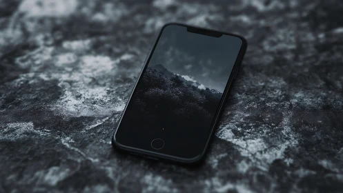 Smartphone Resting on Weathered Stone Ground.