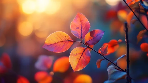 Sunlit autumn leaf quartet glows like stained glass
