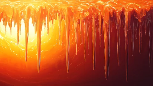 Molten sunrise stalactites drip fire across an ember sky