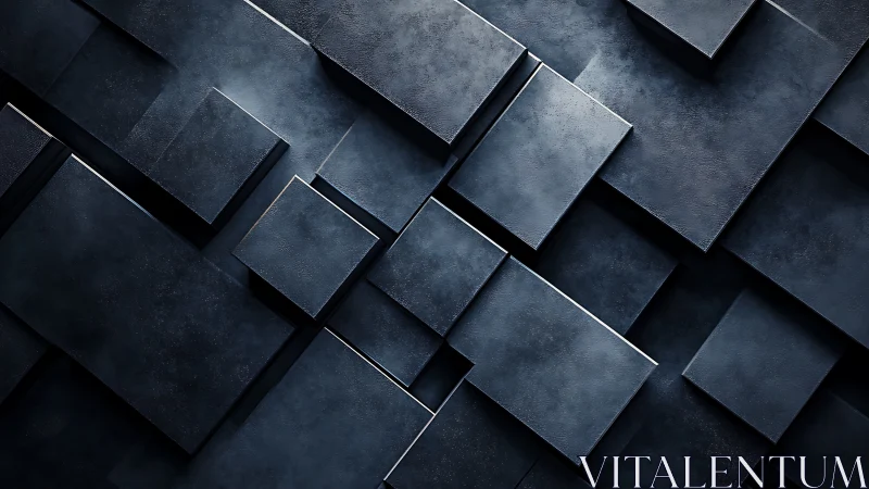 Layered metallic rectangles construct a dark geometric relief