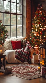 Cozy holiday living room glows with warm Christmas cheer