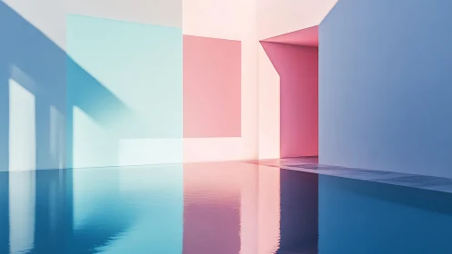 Serene Architectural Dreamscape with Reflected Colors.