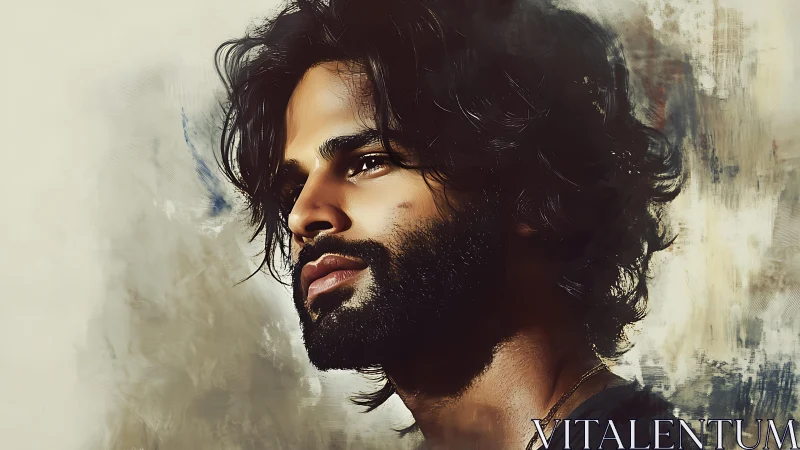 Digital portrait shows side profile of bearded man in detail