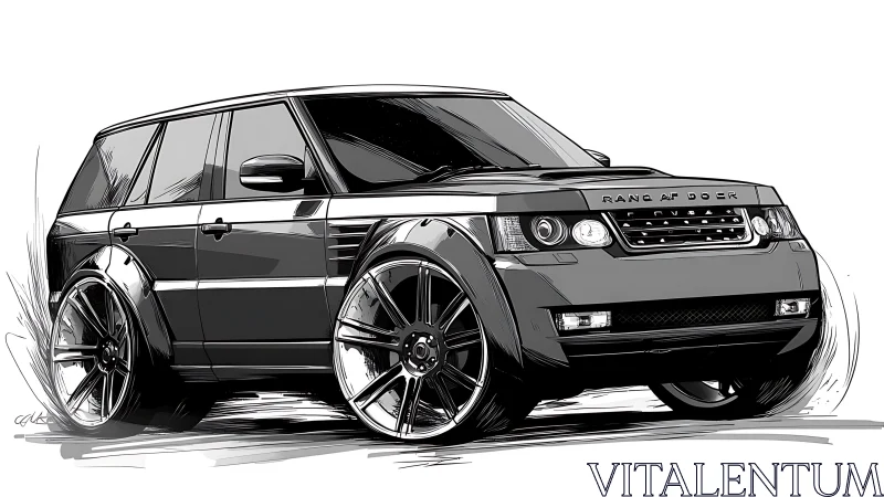SUV sketch emphasizes aggressive stance and oversized wheels