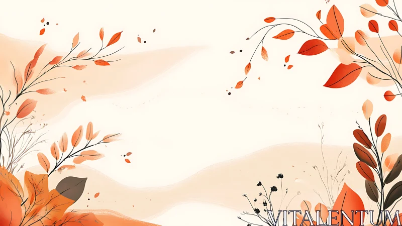 Minimal autumn foliage border with abstract beige background.