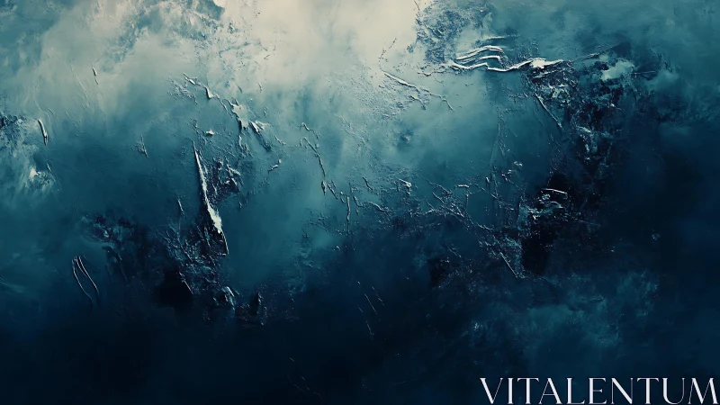 Abstract Deep Blue Texture Painting with Moody Atmosphere.