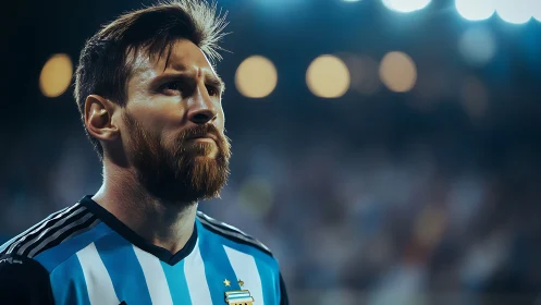 Photorealistic stadium portrait under dramatic arena lights.