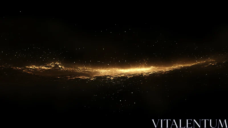 Golden stellar nebula band glows across deep black void