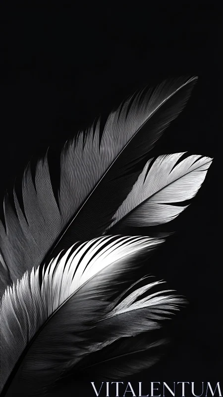 Silver feathers unfold in elegant contrast on deep black