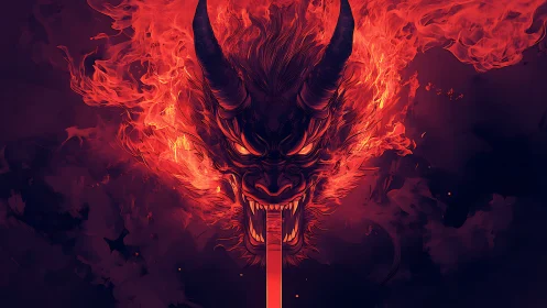 Infernal Oni blaze erupts from darkness with searing fury.