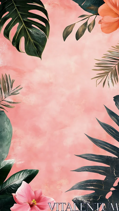 Soft tropical leaves framing a rosy breeze of calm.