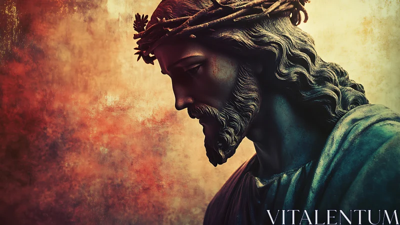 Digital chiaroscuro portrait of crowned figure in profile