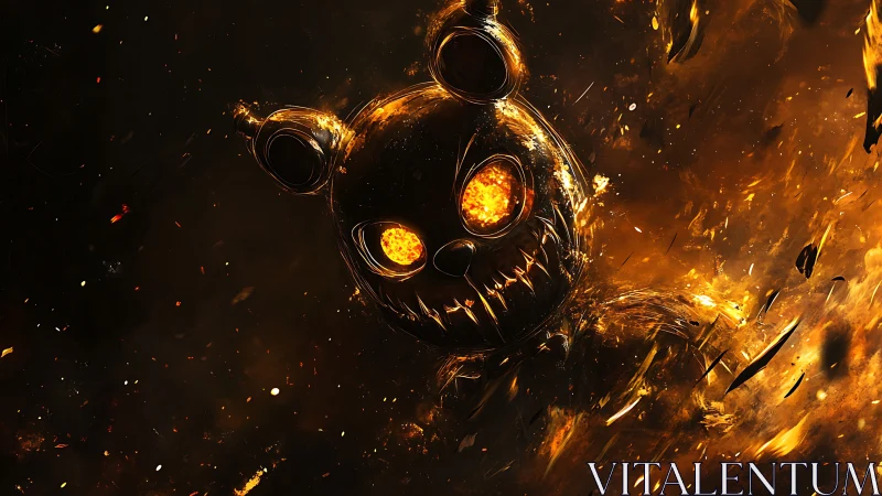 Molten spectral bear-head entity in incandescent particle storm.