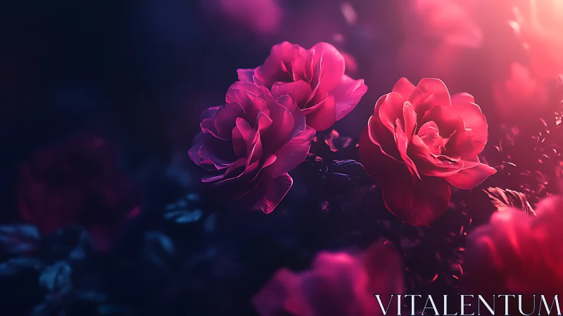 Neon Roses Glowing in Magenta Darkness.