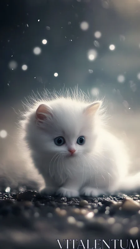 Ethereal White Kitten in Soft Bokeh Light