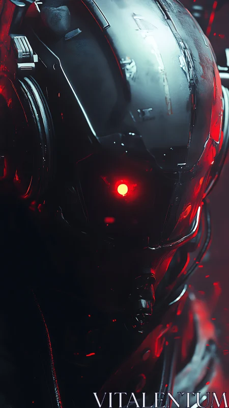 Cybernetic enforcer helmet with glowing red visor light.