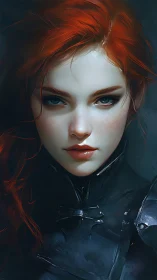 Red haired woman in dark clothing digital portrait study.