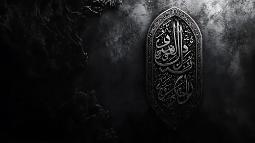 Midnight arabesque plaque whispering in molten shadowed stone.