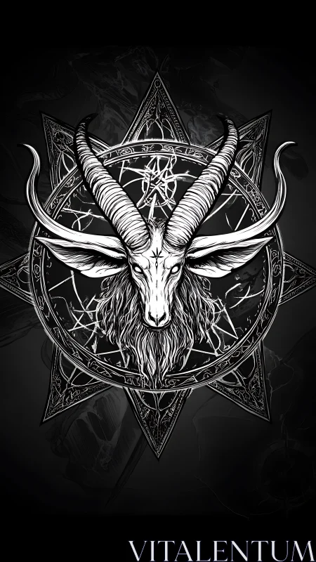 Goat skull with curved horns centered in ornate occult sigil