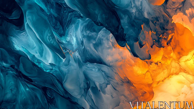 Digital painting of turbulent teal and ember abstract strata.