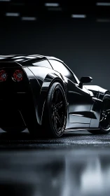 Black sports coupe rear profile in studio lighting.