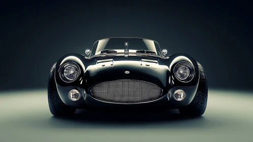 Front-facing classic sports car rendered in high-gloss 3D realism