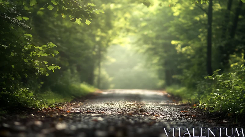 Forest Path Bathed in Golden Sunlight.