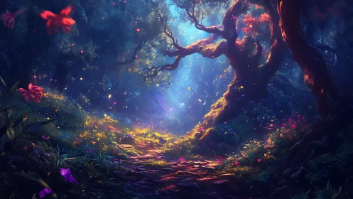 Enchanted Forest Glow: Bioluminescent Cavern Sanctuary.