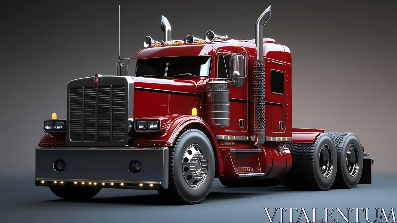 Shiny red semi truck glows with chrome and road trip charm.