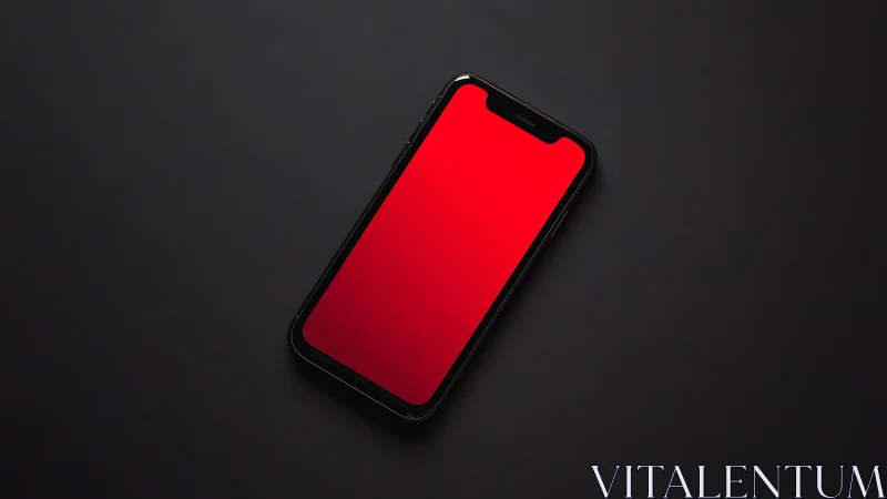 Modern smartphone displays vibrant red screen on dark surface