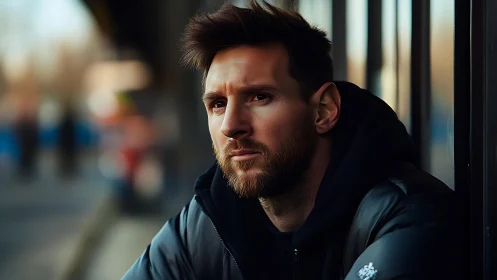 Moody shallow‑depth street portrait of bearded man in parka