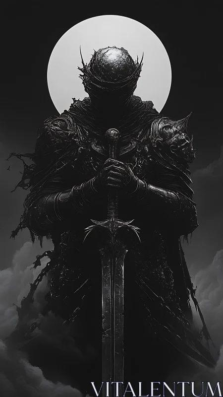 Eclipsed dark knight grips runed sword before full moon