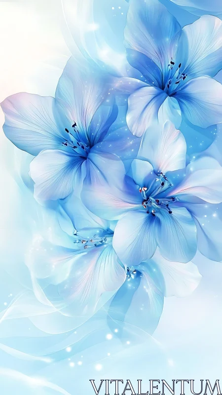Dreamy Blue Flowers Dance in Soft Light.