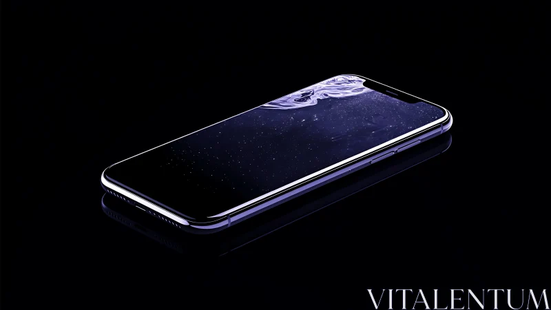 Sleek smartphone lies in dark space with glowing screen