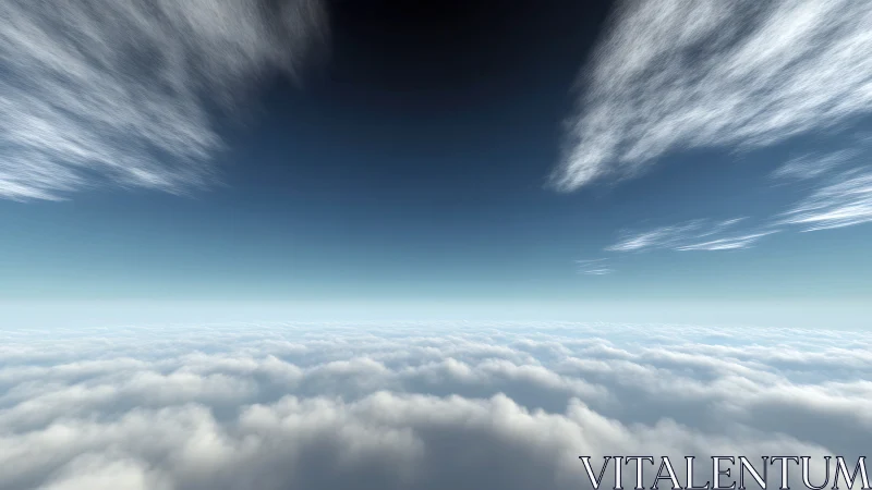 High-altitude cloud sea beneath deep gradient sky panorama.