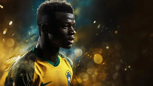 Brazilian footballer portrait in dynamic bokeh illumination.