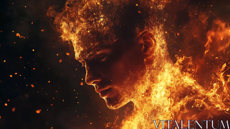 Inferno's Silhouette: Portrait Ablaze in Golden Flame.