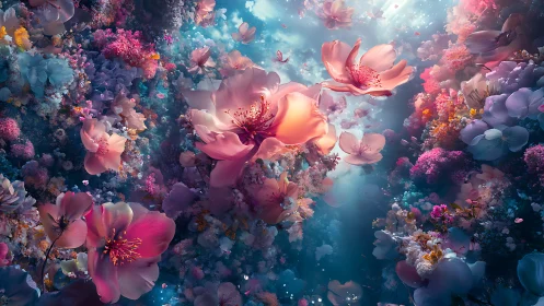 Luminous Floral Dreamscape: Three-Dimensional Botanical Convergence